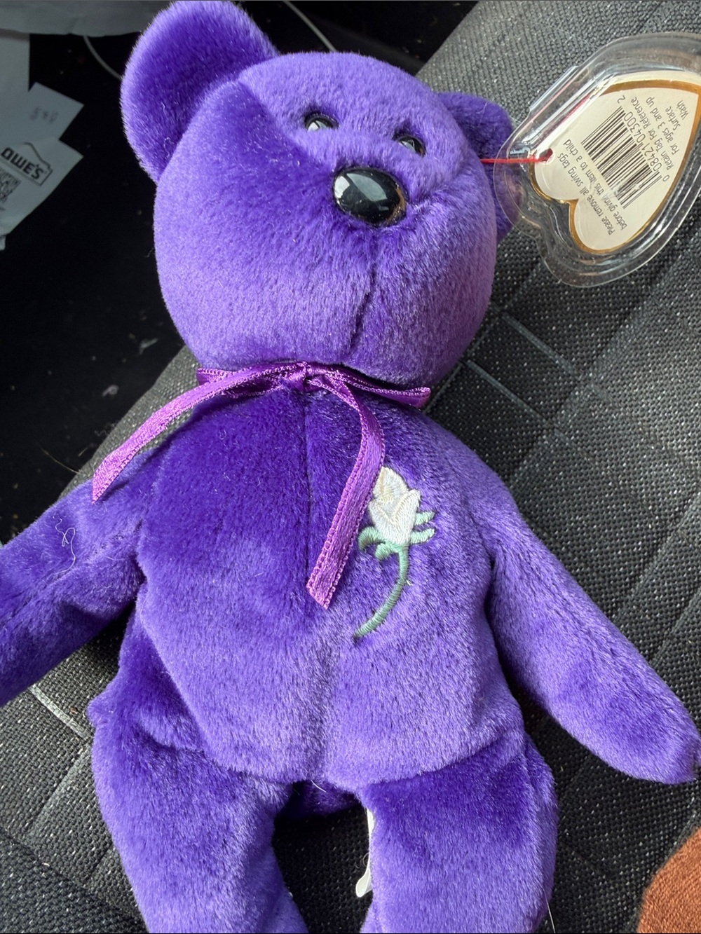 Ty Purple Diana Plush Bear with White Rose Embroidery